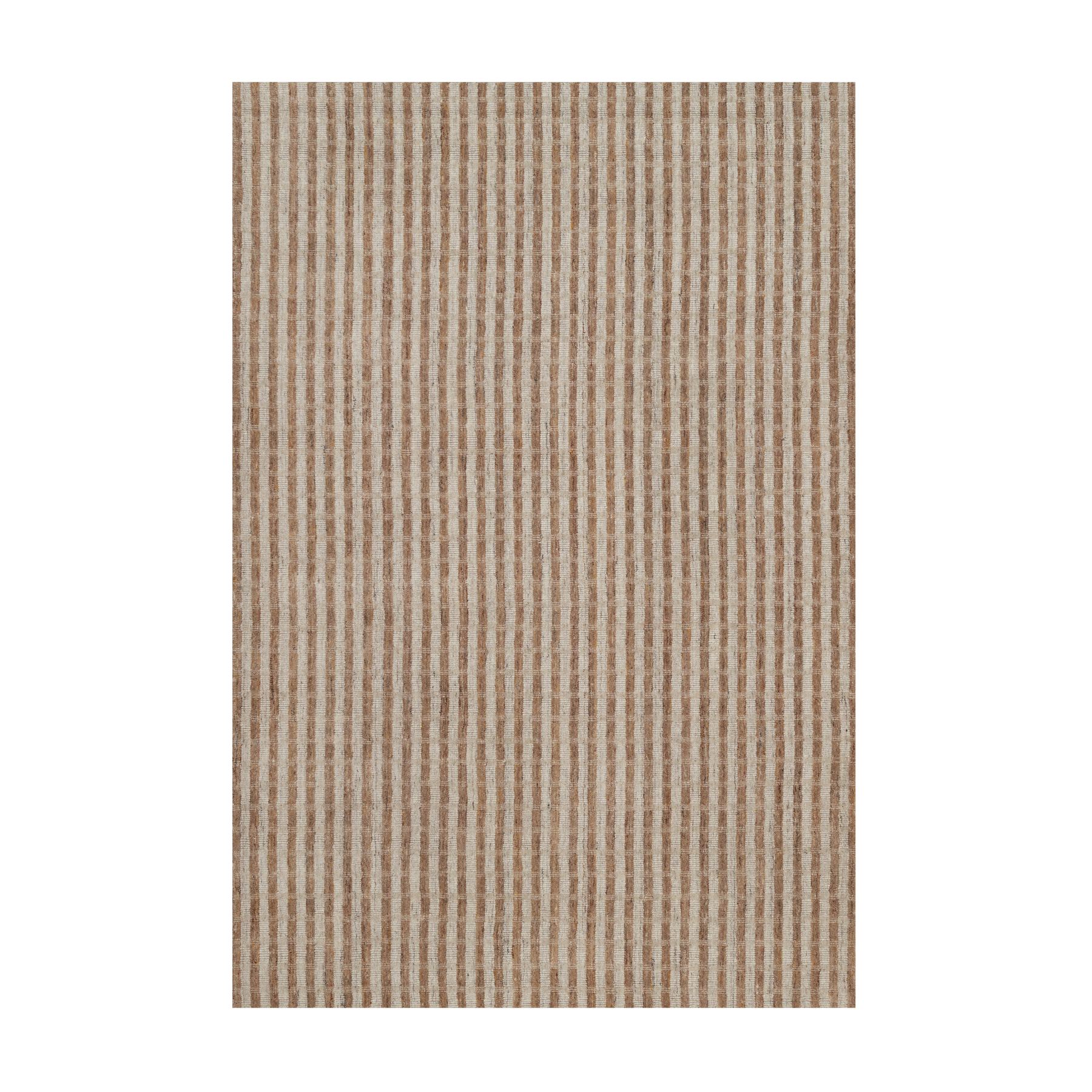 6'x9' Tan and Beaver Brown, Vertical Stripes Design with Salt and Pepper Effect, Undyed Natural Wool, Hand Loomed, Oriental Rug 